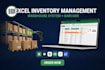 create an excel inventory management and warehouse system with barcode