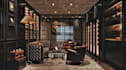 design cozy cigar room, private lounge rendering, interior dim lightning setup