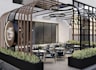 innovate 3d outdoor restaurant, render coffee shop, 2d layout cafe visualization