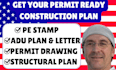 draw and licensed pe stamp for structural plan, adu plan, letter in california