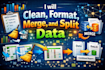 clean data, format, merge, split excel data