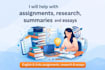 help  students with assignments, research, summaries, and essays in english