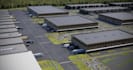 redesign commercial complex building, modern office rendering, industrial park