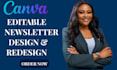 design canva newsletter, email newsletter template, editable newsletter