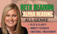 alpha beta ya manuscript and give feedback to fix plot and pacing
