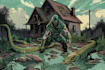 create high detailed illustration in distressed comic style