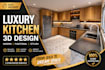 design a luxury modern kitchen with realistic 3d render