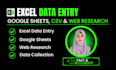 do excel data entry, google sheets, csv, web research and data collection