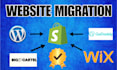 migrate copy clone wordpress, wix woocommerce to shopify or shopify to wordpress