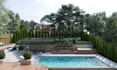 do backyard landscape design, patio, pool, garden 3d rendering, landscape design