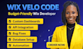 custom wix website features using wix velo code, api integration and database