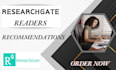 increase your readers, publications, views and recommendations in researchgate