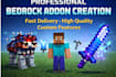 create minecraft bedrock addon, mod, items, mobs and systems