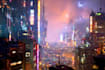 design a cyberpunk futuristic city and background