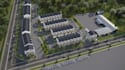 design community siteplan, townhouse development rendering, modern villa garage