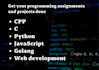 write code, script, assignments in cpp, python, and go