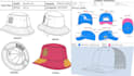 do hat and cap tech pack, bucket hat, trucker, dad cap with flat sketch design