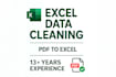 data entry processing for ms excel ,ms word, data cleaning, formatting