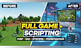 build full roblox game with scripting, UI, map design, gui and monetization
