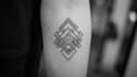 do black and white geometric custom tattoo, monoline logo