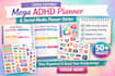 create editable canva mega adhd planner, social media planner sticker or vinyl