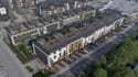 model modern residential complex, townhouse development, urban community render
