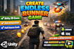 create an endless runner game development in unity with ads and source code