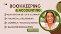 do quickbooks setup and clean up, freshbooks, bookkeeping, financial statement