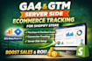 fix or setup ga4,gtm server side ecommerce tracking and meta pixel for shopify