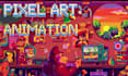 create 8bit 16bit pixel art character animation, background, animated gif