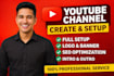 create, setup youtube channel with logo, banner, intro, outro