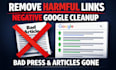 remove harmful links, bad press, bad articles, and negative google search