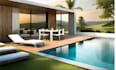 design a modern luxury swimming pool with 3d rendering