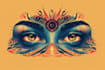 create mythical psychedelic retro vintage logo illustration