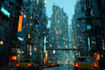 make a cyberpunk sci fi futuristic city no ai use