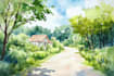 draw a watercolor landscape illustration