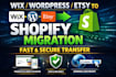 migrate wix wordpress woocommerce etsy mercado libre to shopify