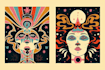 create mythical psychedelic retro vintage logo illustration