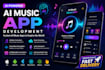 develop ai music generating app text to music app like suno with admin panel