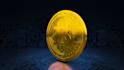 design 3d crypto token coin, gold silver metallic render, bitcoin design