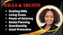 draft individual wills, couples will, trusts and estate plan documents