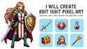create 8bit 16bit pixel art character icons items weapons rpg game assets sprite