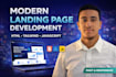 build a modern responsive landing page using HTML, tailwind CSS and js