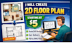 create architectural 2d floor plan in autocad with dimensions