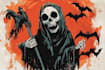 design custom halloween skeleton grim reaper logo