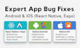 fix react, react native, expo, javascript, typescript, android, ios errors