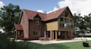 remodel UK home external 3d model, render cgi UK building front, off grid house