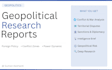 write geopolitical research reports and country intelligence briefs
