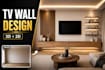 design modern 3d TV wall units with wood slats rendering