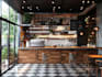 do realistic render of kitchen, restaurant, bar, café